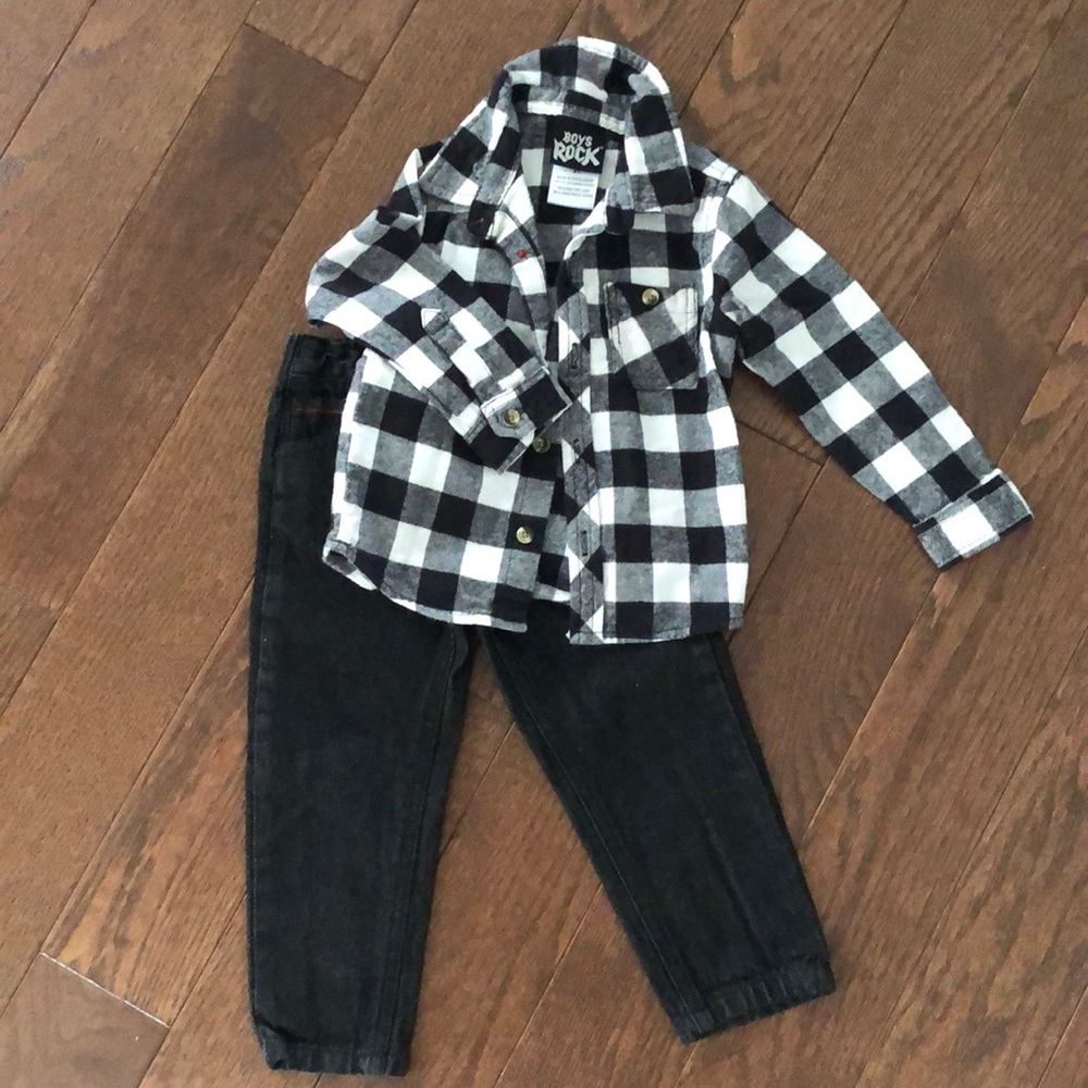 Jeans and button down plaid shirt set